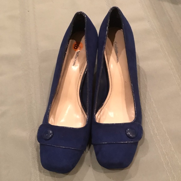 NWOT Croft & Barrow blue suede button shoes - Picture 1 of 5